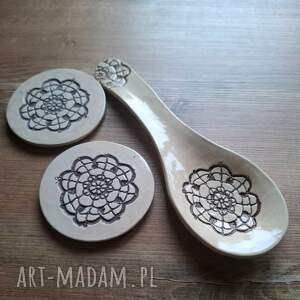 koronkowy zestaw - łyżka pod łyżkę i podkładki kubki rustykalna, pomysł