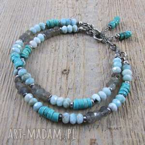 handmade surowe bransoletki z turkusu i larimar