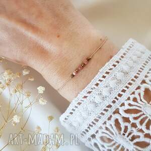 Beżowa bransoletka z rodonitem (biżuteria rodonit, handmade, na nitce)