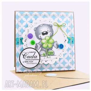 scrapbooking kartki dziecięca kartka z misiem #1, chłopiec, urodziny, guzik