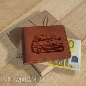 handmade prezent dla fana bmw portfel męski skórzany z grawerem recznie