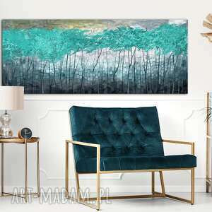 przepiękny pejzaż do salonu - abstrakcyjne drzewa turkusowy świat 02398, obraz