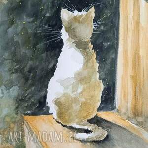 letnie popołudnie akwarela artystki adriany laube - kot, lato, zwierzę kotek