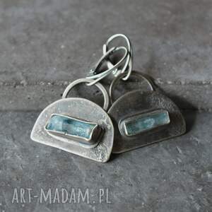 srebrne kolczyki z akwamaryną, srebro oksydowane