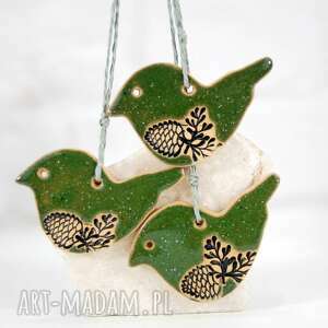 fingersart 3 ceramiczne ozdoby ptaki - zielone dekoracje ptaszki