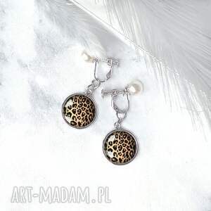 śliczne wiszące klipsy z wzorem w cętki, panterka, biżuteria