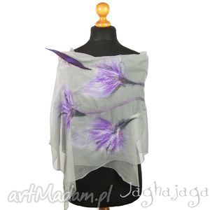 szaliki viola - szal filcowany na jedwabiu, szyfon kwiaty, zwiewny, naturalny