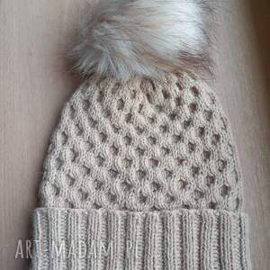 czapka i mitenki ręcznie robione na drutach alpaki