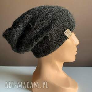 ręcznie robiona czapka handmade alpaka air czarna - NitkoweLove