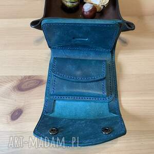 handmade damski turkusowy portfel ze skóry ręcznie uszyty