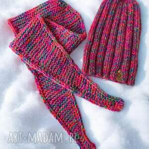 luksusowy komplet czapka i chusta petite - alpaka, merino jedwab, kolorowa