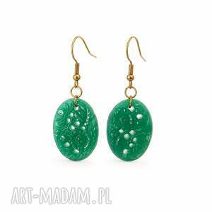 Zielone kolczyki z grawerowanym jadeitem 4,5 cm