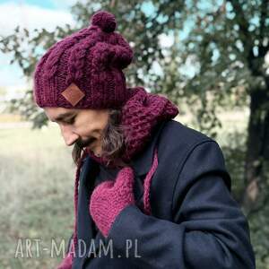 Męska czapka MERINO Smile “Bordo” podszewka JEDWAB