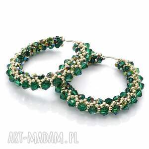kolczyki koła z kryształów preciosa i koralików - aura emerald, biżuteria