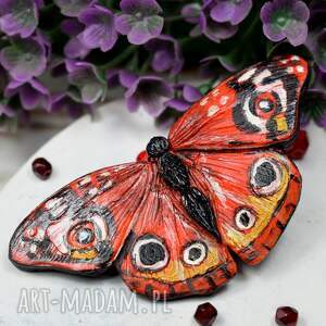 duża broszka czerwony motyl (broszka motyl, czerwony, kolorowa )