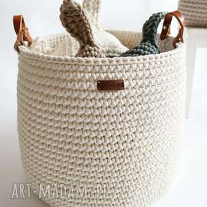 duży kosz wykonany szydełkiem ze skórzanymi - PULE dom kosze