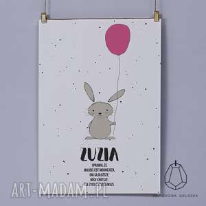handmade pokoik dziecka plakat królik z malinowym balonikiem