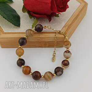 Prezent Złota bransoletka z kamieni naturalnych agat brązowy wyjątkowa