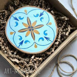 podkładka pod kubek w stylu portugalskim 4 rustykalna, azulejos lato, drewno