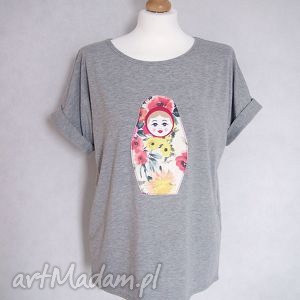 gabriela krawczyk koszulka oversize z matrioszką s/m, t-shirt, bluzka