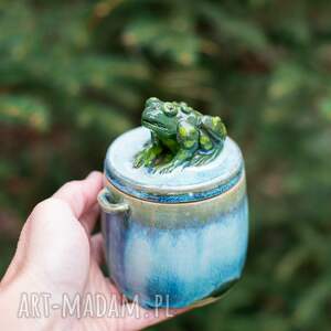 handmade ceramika urokliwy pojemnik cukiernica z żabką - wapienniki na prezent ok. 400