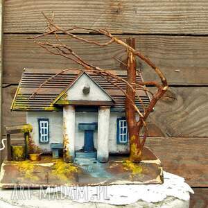 wiejski dworek - drewniany, malowany, dekoracja do domu, dekoracje z drewna