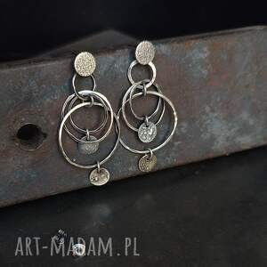 kolczyki srebrne koła z pastylkami, srebro oksydowane, surowa