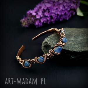 Miedziana bransoleta z kyanitem - ręcznie robiony cuff