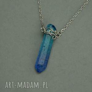 handmade wisiorki naszyjnik talizman niebieski kryształ górski wire wrapping