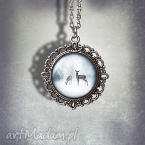 handmade naszyjniki medalion "sarny" - little deers - romantyczny