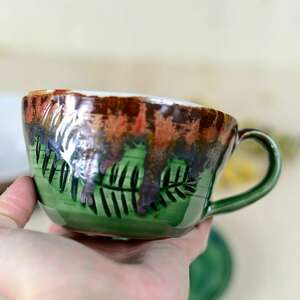 handmade ceramika rezerwacja - do kompletu. Filiżankalasyczna do kawy | zielono