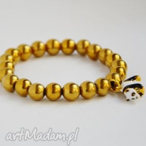 ręcznie wykonane bracelet by sis: panda w złotych kamieniach