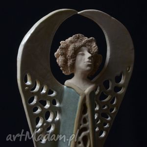 anioł miętowy - ceramiczna rzeźba na tea lighy, ażurowy tealighty, lampion