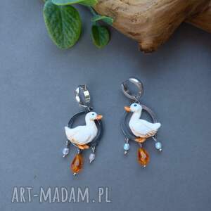 Kolczyki z kaczką, rustykalne, kaczuszka, natura, wieś