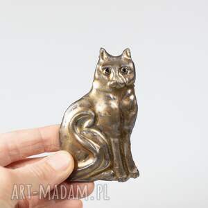 świąteczne prezenty, magnes z kotem - złoty ceramika na prezent, kot