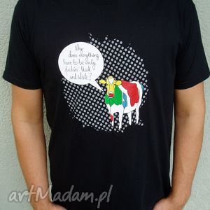 handmade koszulki t-shirt podkoszulek unisex z autorskim wzorem krowa kolor czarny rozm