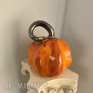 Dynia ceramiczna z ogonkiem 12 cm - jesienna ozdoba handmade