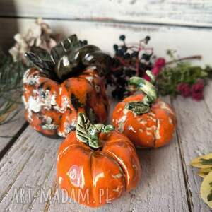 ceramiczne dynie 3 szt, ceramiczna dynia, jesienne ozdoby dekoracje