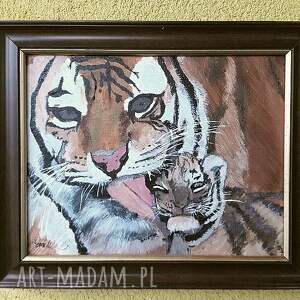 ewamosciszko obraz akrylowy ręcznie malowany na płótnie, mama i ja, tygrys