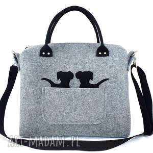 ręcznie robione na ramię two black puppy &grey bag/strap