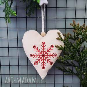 dekoracje zawieszka serce z haftem, rekodzło, boże narodzenie, serduszko