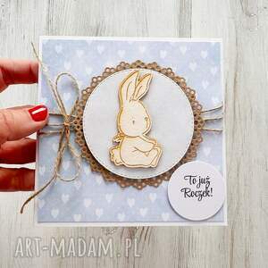 kartki kartka na roczek urodziny chrzest króliczek