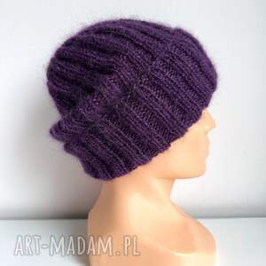 ręcznie robiona czapka wywijana margaret 100 alpaka nitka moher i jedwab
