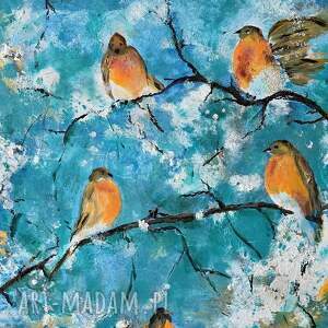 sniezne ploteczki obraz krajobraz, ptaki, obrazy recznie malowane