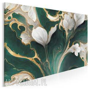 obraz na płótnie - kwiaty glamour orchidea zielony biały złoty 120x80 cm