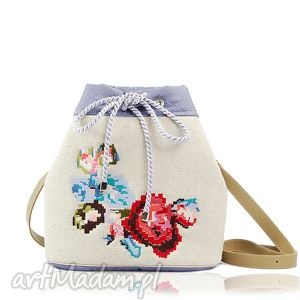 handmade na ramię torebka lniana floral 151