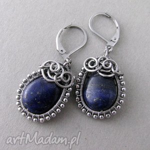 kolczyki z lapis lazuli, wire wrapping, stal chirurgiczna