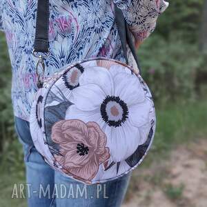 na ramię round bag - kwiaty retro, elegancka nowoczesna, prezent