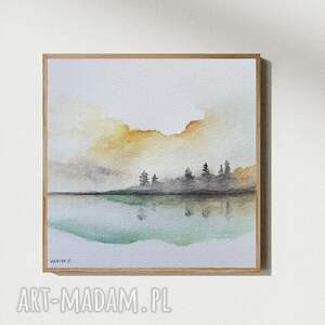 Pejzaż akwarela 20x20 cm kwadrat - drzewa Rembrandt - art-Madam.pl