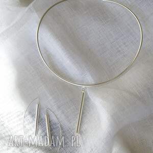 komplet kolia kolczyki simple posrebrzane nowoczesna biżuteria, minimalizm